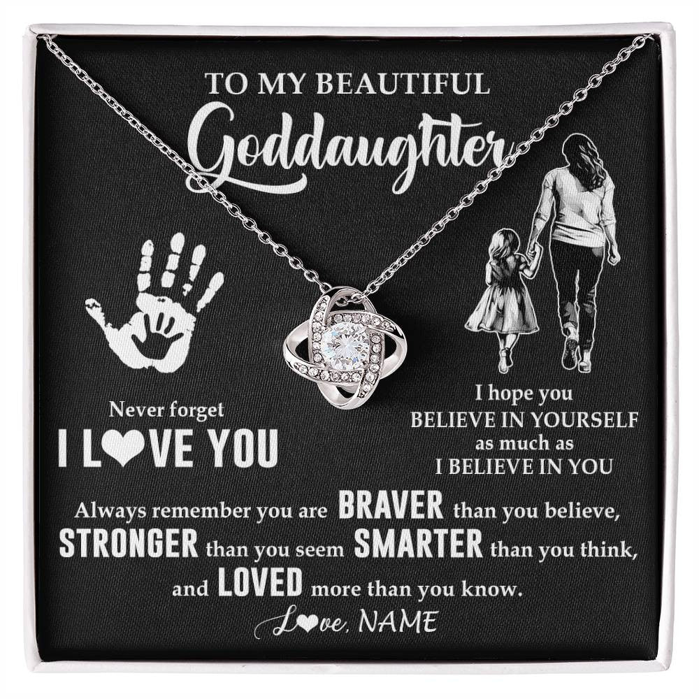 Love Knot Necklace 14K White Gold Finish | 1 | Personalized To My Goddaughter Necklace From Godmother Never Forget I Love You Goddaughter Birthday Christmas Graduation Customized Gift Box Message Card | teecentury