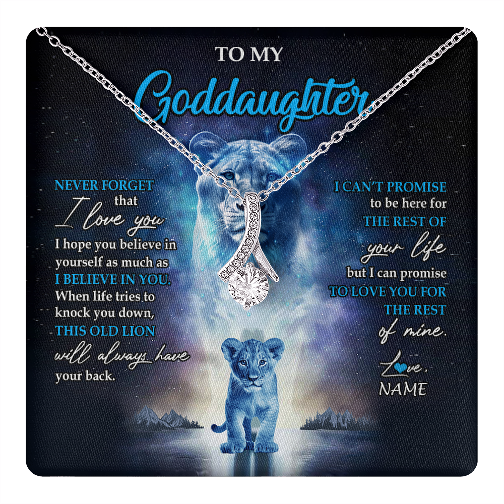 Alluring Beauty Necklace 14K White Gold Finish | 1 | Personalized To My Goddaughter Necklace From Godmother Never Forget I Love You Lion Goddaughter Jewelry Birthday Graduation Christmas Customized Message Card | teecentury