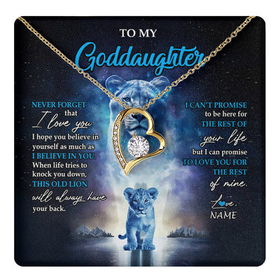 Forever Love Necklace 18K Yellow Gold Finish | 1 | Personalized To My Goddaughter Necklace From Godmother Never Forget I Love You Lion Goddaughter Jewelry Birthday Graduation Christmas Customized Message Card | teecentury