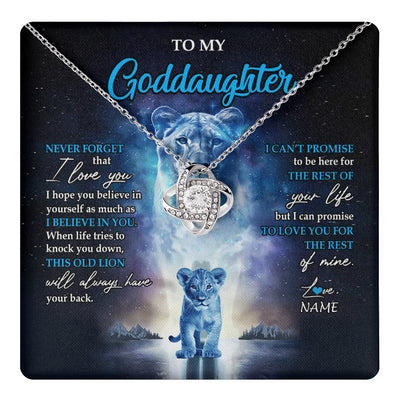 Love Knot Necklace 14K White Gold Finish | 1 | Personalized To My Goddaughter Necklace From Godmother Never Forget I Love You Lion Goddaughter Jewelry Birthday Graduation Christmas Customized Message Card | teecentury