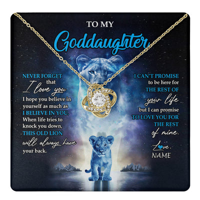 Love Knot Necklace 18K Yellow Gold Finish | 1 | Personalized To My Goddaughter Necklace From Godmother Never Forget I Love You Lion Goddaughter Jewelry Birthday Graduation Christmas Customized Message Card | teecentury