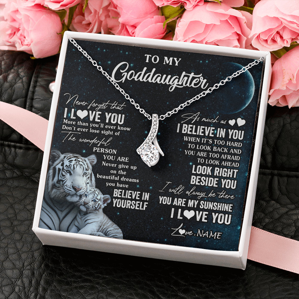 Alluring Beauty Necklace 14K White Gold Finish | 2 | Personalized To My Goddaughter Necklace From Godmother Never Forget I Love You White Tiger Goddaughter Birthday Christmas Customized Gift Box Message Card | teecentury