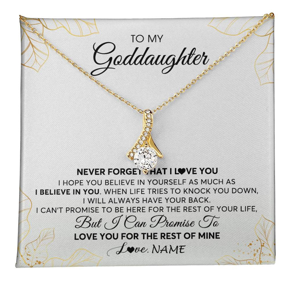 Alluring Beauty Necklace 18K Yellow Gold Finish | 1 | Personalized To My Goddaughter Necklace From Godmother Never Forget That I Love You Goddaughter Birthday Graduation Christmas Customized Gift Box Message Card | teecentury