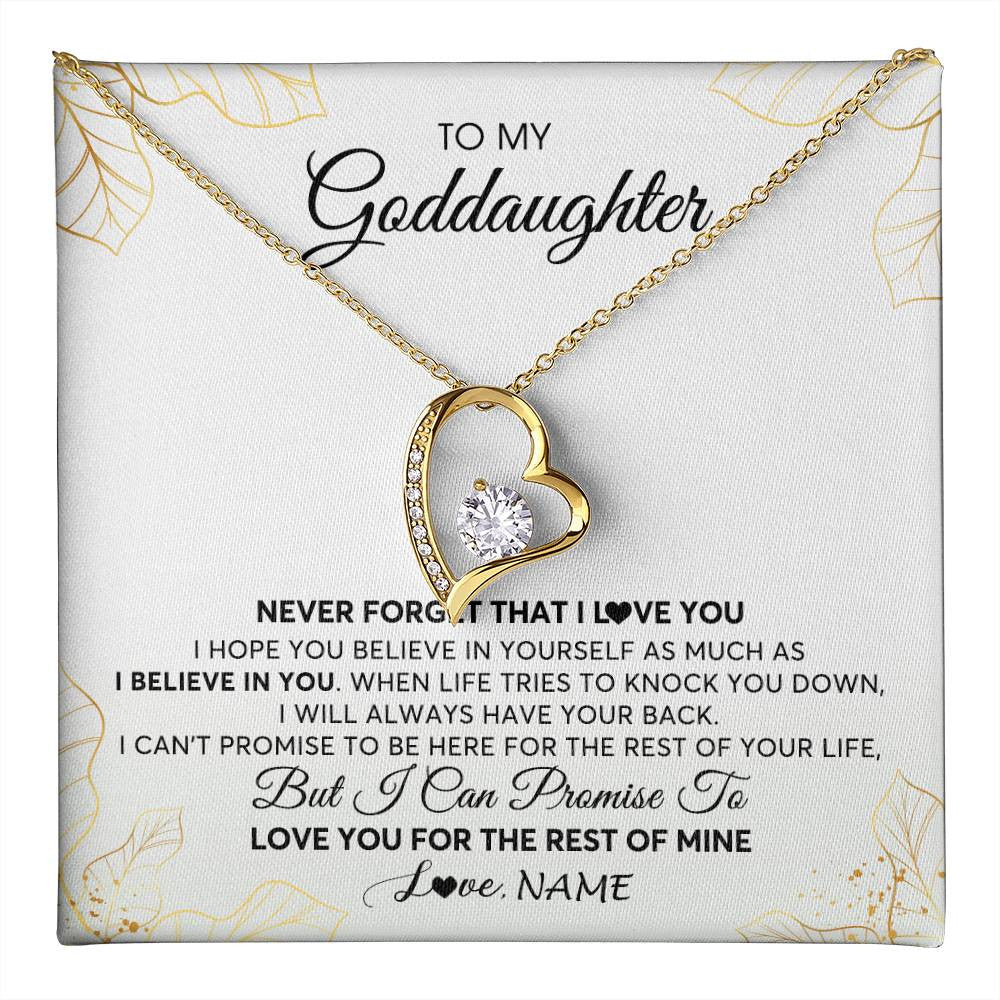 Forever Love Necklace 18K Yellow Gold Finish | 1 | Personalized To My Goddaughter Necklace From Godmother Never Forget That I Love You Goddaughter Birthday Graduation Christmas Customized Gift Box Message Card | teecentury