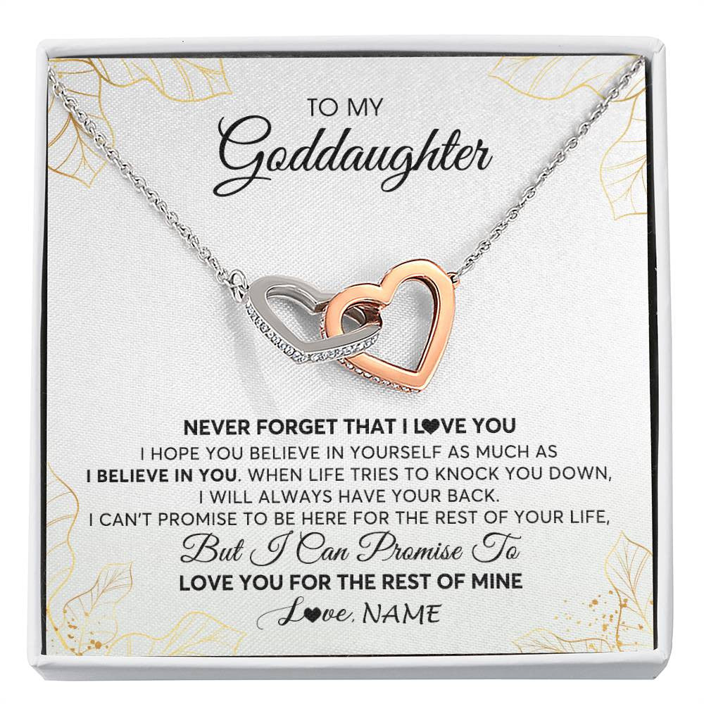 Interlocking Hearts Necklace | Personalized To My Goddaughter Necklace From Godmother Never Forget That I Love You Goddaughter Birthday Graduation Christmas Customized Gift Box Message Card | teecentury
