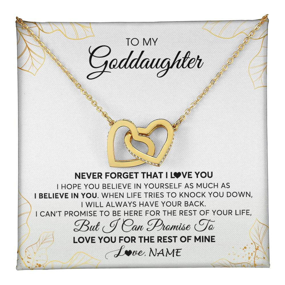 Interlocking Hearts Necklace 18K Yellow Gold Finish | 1 | Personalized To My Goddaughter Necklace From Godmother Never Forget That I Love You Goddaughter Birthday Graduation Christmas Customized Gift Box Message Card | teecentury