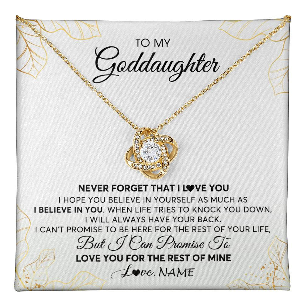 Love Knot Necklace 18K Yellow Gold Finish | 1 | Personalized To My Goddaughter Necklace From Godmother Never Forget That I Love You Goddaughter Birthday Graduation Christmas Customized Gift Box Message Card | teecentury