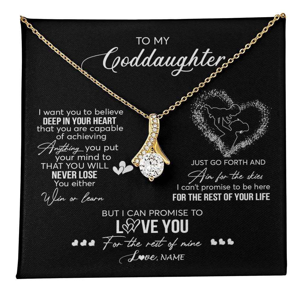 Alluring Beauty Necklace 18K Yellow Gold Finish | 1 | Personalized To My Goddaughter Necklace From Godmother Promise To Love You Goddaughter Birthday Graduation Christmas Pendant Customized Gift Box Message Card | teecentury