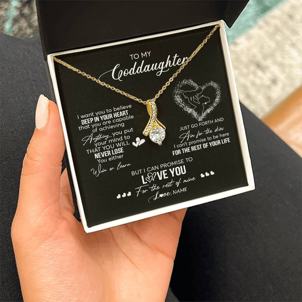 Alluring Beauty Necklace 18K Yellow Gold Finish | 2 | Personalized To My Goddaughter Necklace From Godmother Promise To Love You Goddaughter Birthday Graduation Christmas Pendant Customized Gift Box Message Card | teecentury