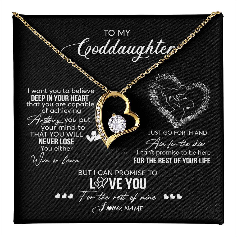 Forever Love Necklace 18K Yellow Gold Finish | 1 | Personalized To My Goddaughter Necklace From Godmother Promise To Love You Goddaughter Birthday Graduation Christmas Pendant Customized Gift Box Message Card | teecentury