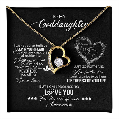 Forever Love Necklace 18K Yellow Gold Finish | 1 | Personalized To My Goddaughter Necklace From Godmother Promise To Love You Goddaughter Birthday Graduation Christmas Pendant Customized Gift Box Message Card | teecentury