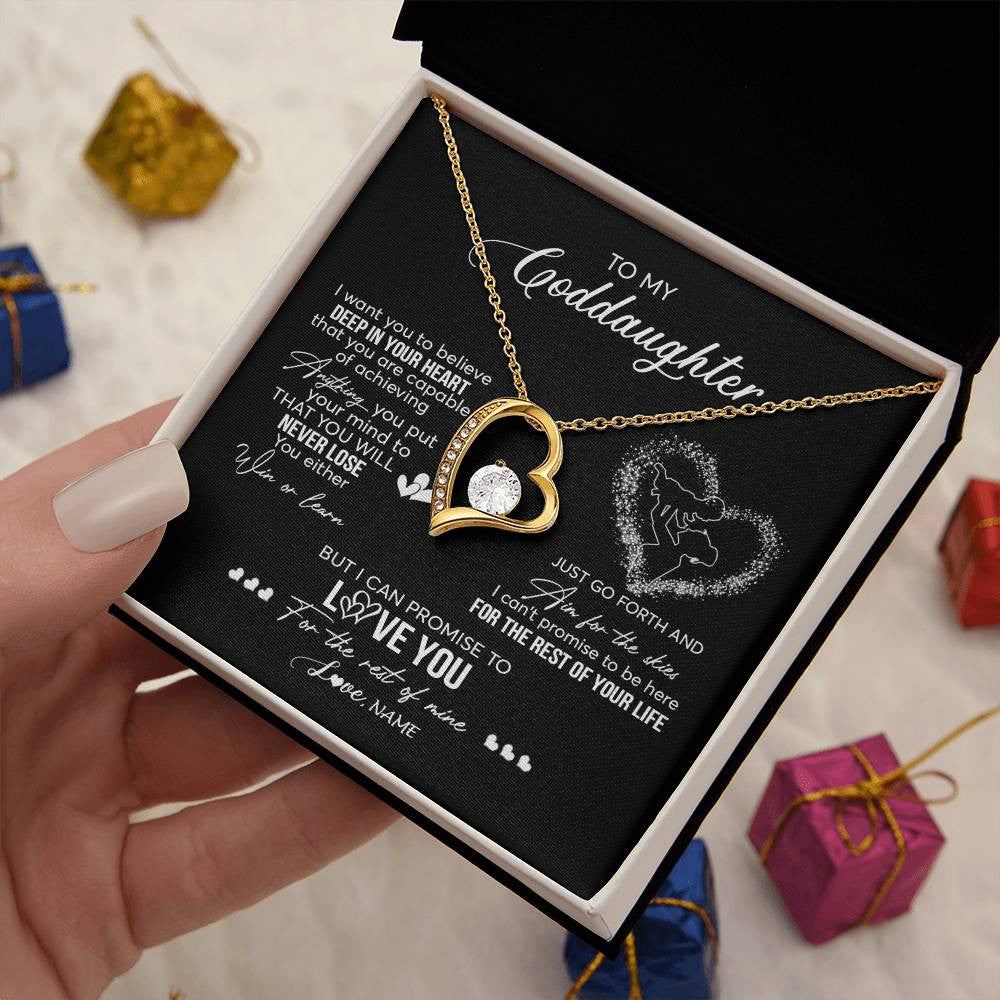 Forever Love Necklace 18K Yellow Gold Finish | 2 | Personalized To My Goddaughter Necklace From Godmother Promise To Love You Goddaughter Birthday Graduation Christmas Pendant Customized Gift Box Message Card | teecentury