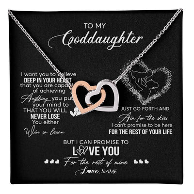 Interlocking Hearts Necklace Stainless Steel & Rose Gold Finish | 1 | Personalized To My Goddaughter Necklace From Godmother Promise To Love You Goddaughter Birthday Graduation Christmas Pendant Customized Gift Box Message Card | teecentury