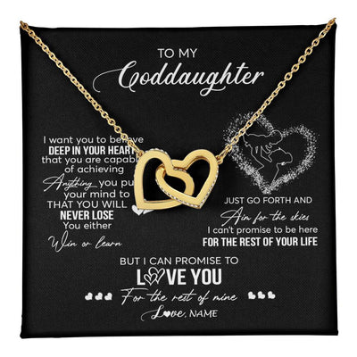 Interlocking Hearts Necklace 18K Yellow Gold Finish | 1 | Personalized To My Goddaughter Necklace From Godmother Promise To Love You Goddaughter Birthday Graduation Christmas Pendant Customized Gift Box Message Card | teecentury