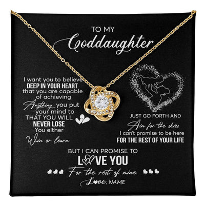 Love Knot Necklace 18K Yellow Gold Finish | 1 | Personalized To My Goddaughter Necklace From Godmother Promise To Love You Goddaughter Birthday Graduation Christmas Pendant Customized Gift Box Message Card | teecentury