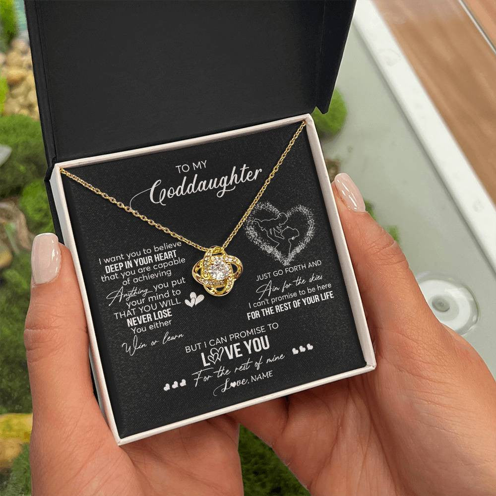 Love Knot Necklace 18K Yellow Gold Finish | 2 | Personalized To My Goddaughter Necklace From Godmother Promise To Love You Goddaughter Birthday Graduation Christmas Pendant Customized Gift Box Message Card | teecentury