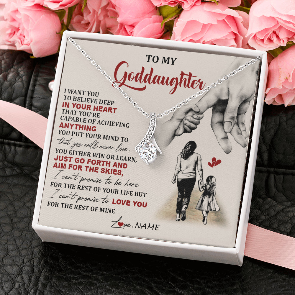 Alluring Beauty Necklace 14K White Gold Finish | 2 | Personalized To My Goddaughter Necklace From Godmother Promise To Love You Goddaughter Birthday Jewelry Graduation Christmas Customized Gift Box Message Card | teecentury