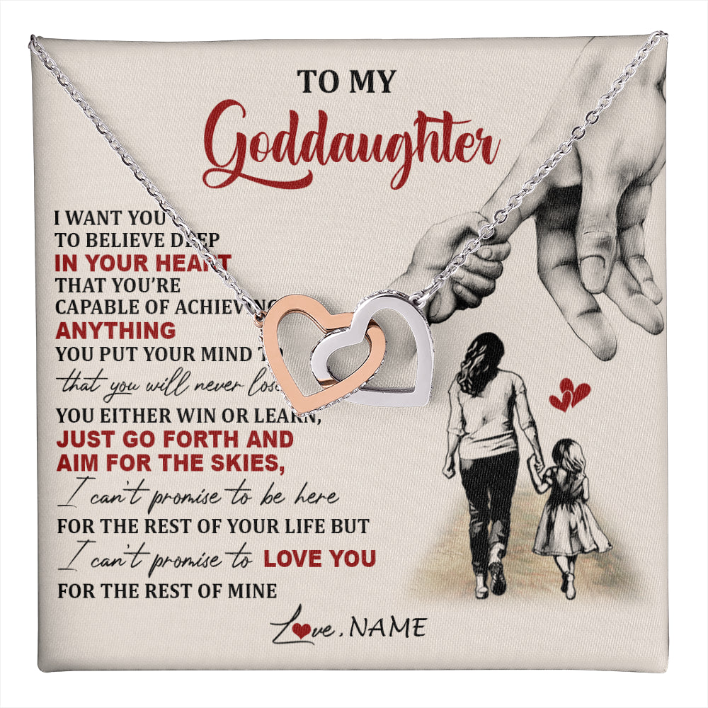 Interlocking Hearts Necklace Stainless Steel & Rose Gold Finish | 1 | Personalized To My Goddaughter Necklace From Godmother Promise To Love You Goddaughter Birthday Jewelry Graduation Christmas Customized Gift Box Message Card | teecentury