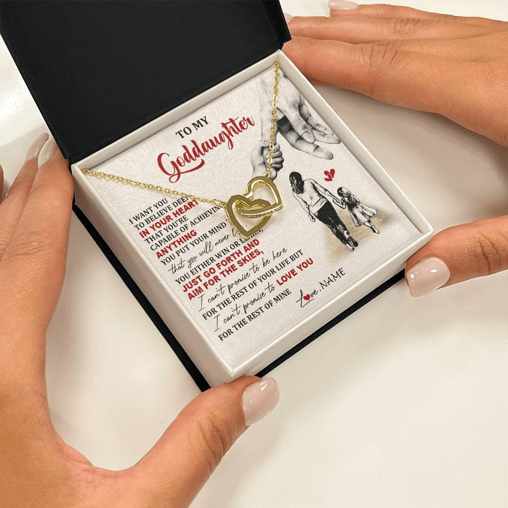 Interlocking Hearts Necklace 18K Yellow Gold Finish | 2 | Personalized To My Goddaughter Necklace From Godmother Promise To Love You Goddaughter Birthday Jewelry Graduation Christmas Customized Gift Box Message Card | teecentury