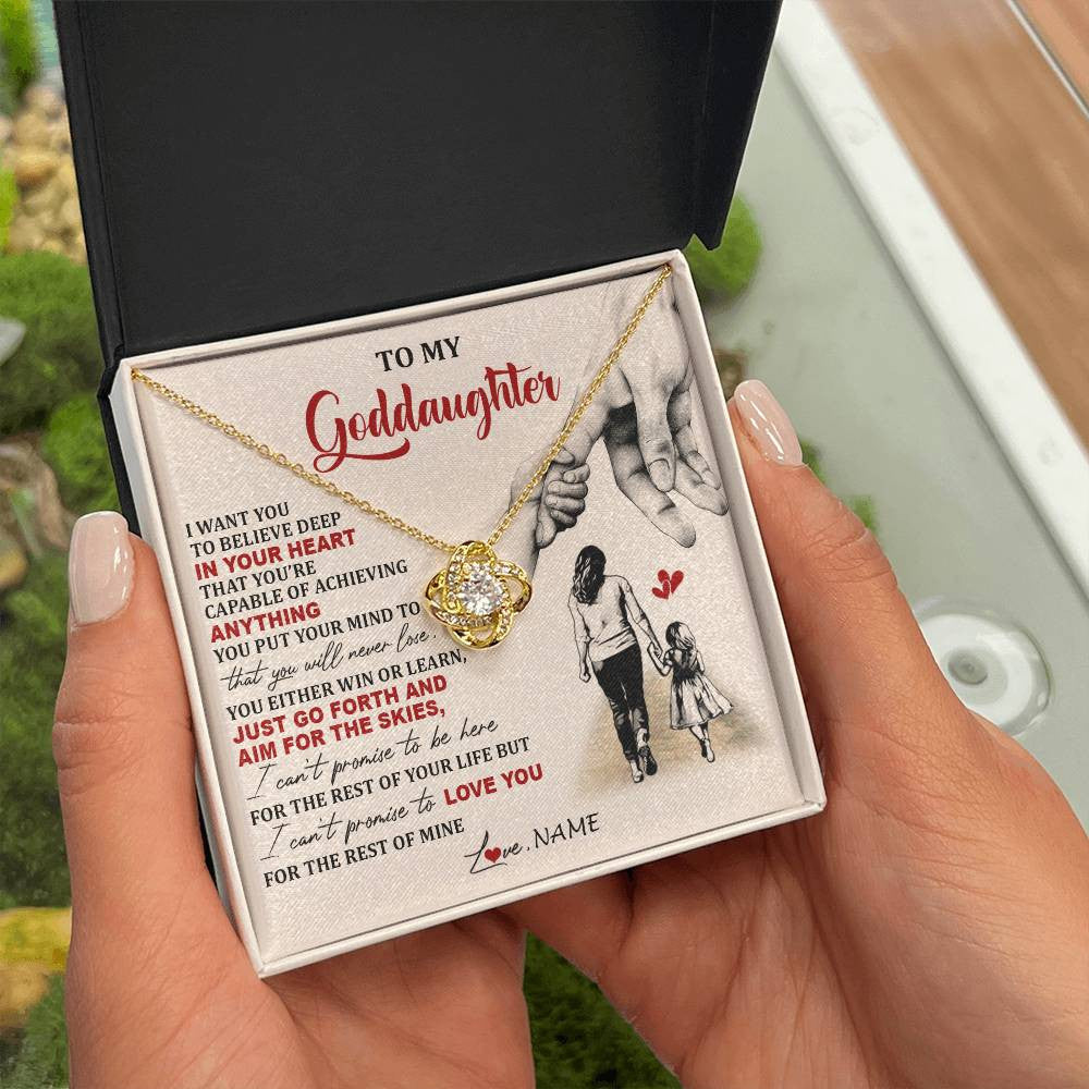 Love Knot Necklace 18K Yellow Gold Finish | 2 | Personalized To My Goddaughter Necklace From Godmother Promise To Love You Goddaughter Birthday Jewelry Graduation Christmas Customized Gift Box Message Card | teecentury