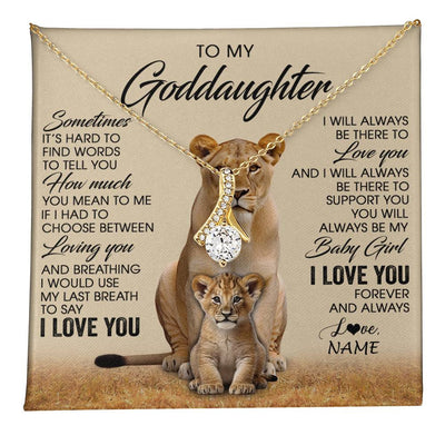 Alluring Beauty Necklace 18K Yellow Gold Finish | 1 | Personalized To My Goddaughter Necklace From Godmother Sometimes It's Hard Lion Goddaughter Gift Birthday Jewelry Christmas Customized Gift Box Message Card | teecentury