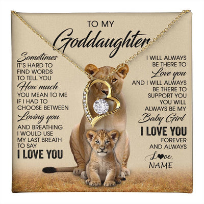 Forever Love Necklace 18K Yellow Gold Finish | 1 | Personalized To My Goddaughter Necklace From Godmother Sometimes It's Hard Lion Goddaughter Gift Birthday Jewelry Christmas Customized Gift Box Message Card | teecentury