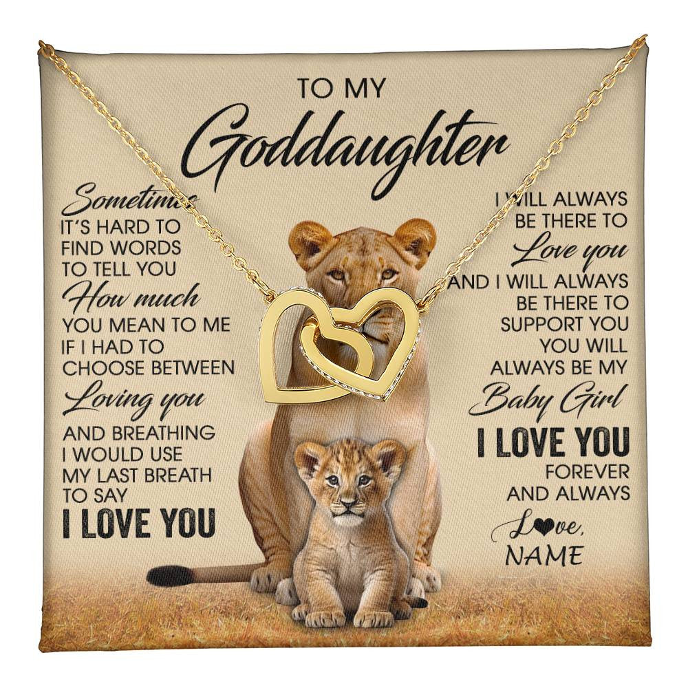 Interlocking Hearts Necklace 18K Yellow Gold Finish | 1 | Personalized To My Goddaughter Necklace From Godmother Sometimes It's Hard Lion Goddaughter Gift Birthday Jewelry Christmas Customized Gift Box Message Card | teecentury