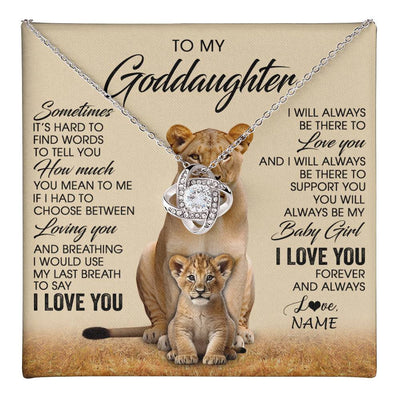 Love Knot Necklace 14K White Gold Finish | 1 | Personalized To My Goddaughter Necklace From Godmother Sometimes It's Hard Lion Goddaughter Gift Birthday Jewelry Christmas Customized Gift Box Message Card | teecentury