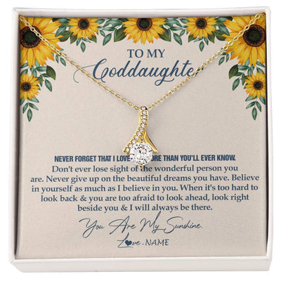 Alluring Beauty Necklace 18K Yellow Gold Finish | Personalized To My Goddaughter Necklace From Godmother Sunflower You Are My Sunshine Goddaughter Jewelry Graduation Birthday Customized Gift Box Message Card | teecentury