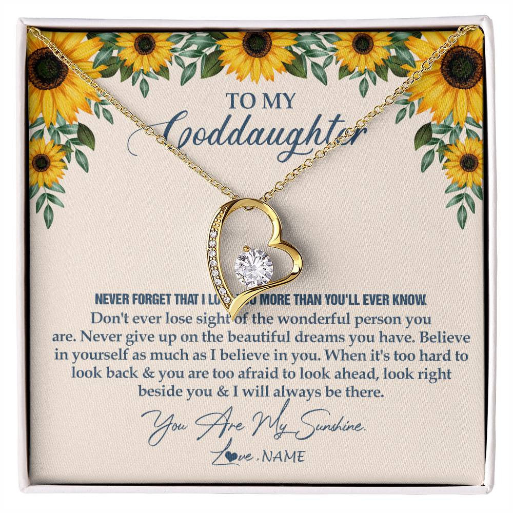 Forever Love Necklace 18K Yellow Gold Finish | Personalized To My Goddaughter Necklace From Godmother Sunflower You Are My Sunshine Goddaughter Jewelry Graduation Birthday Customized Gift Box Message Card | teecentury