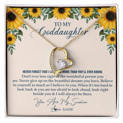 Forever Love Necklace 18K Yellow Gold Finish | Personalized To My Goddaughter Necklace From Godmother Sunflower You Are My Sunshine Goddaughter Jewelry Graduation Birthday Customized Gift Box Message Card | teecentury