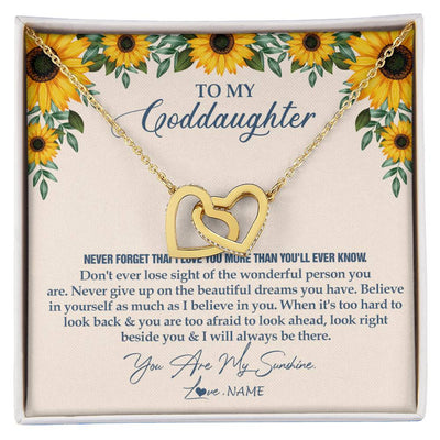 Interlocking Hearts Necklace 18K Yellow Gold Finish | Personalized To My Goddaughter Necklace From Godmother Sunflower You Are My Sunshine Goddaughter Jewelry Graduation Birthday Customized Gift Box Message Card | teecentury