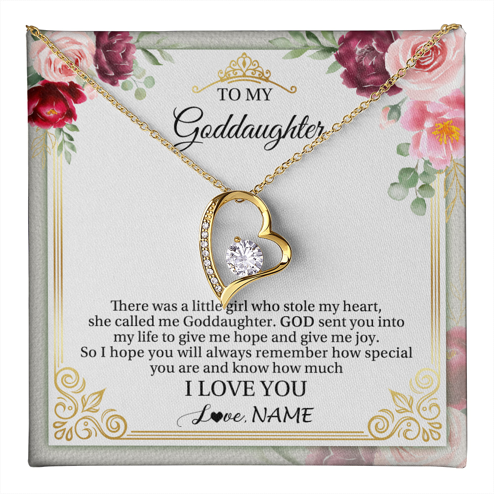 Forever Love Necklace 18K Yellow Gold Finish | 1 | Personalized To My Goddaughter Necklace From Godmother There Was A Little Girl Goddaughter Birthday Gifts Jewelry Christmas Customized Gift Box Message Card | teecentury