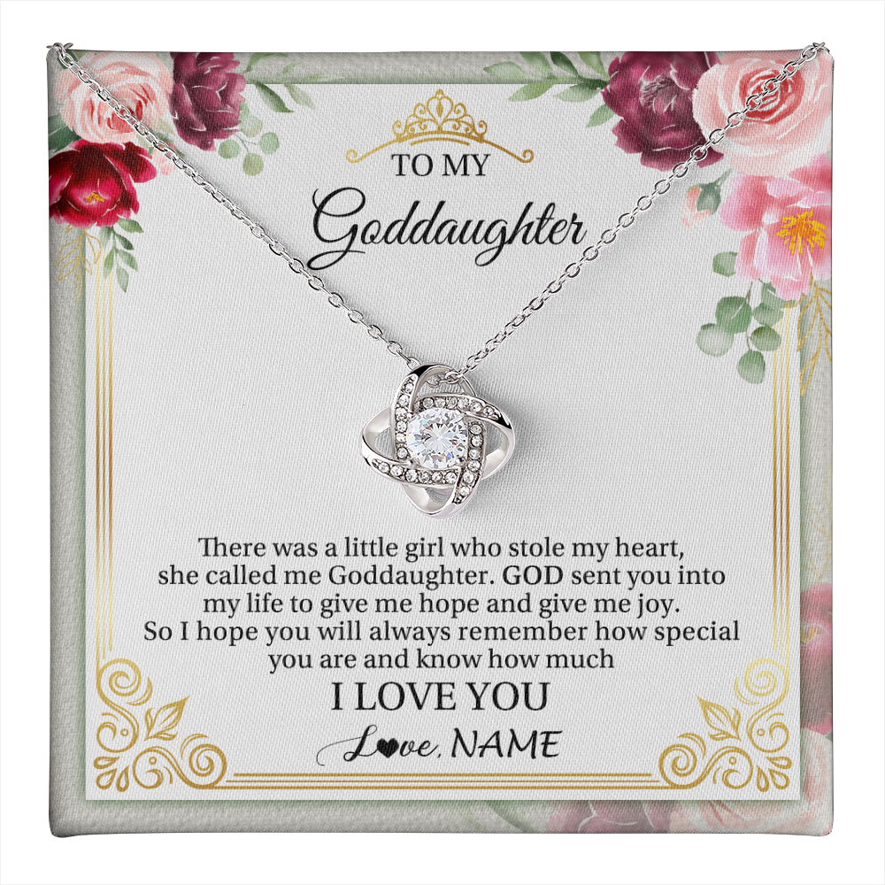 Love Knot Necklace 14K White Gold Finish | 1 | Personalized To My Goddaughter Necklace From Godmother There Was A Little Girl Goddaughter Birthday Gifts Jewelry Christmas Customized Gift Box Message Card | teecentury