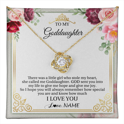 Love Knot Necklace 18K Yellow Gold Finish | 1 | Personalized To My Goddaughter Necklace From Godmother There Was A Little Girl Goddaughter Birthday Gifts Jewelry Christmas Customized Gift Box Message Card | teecentury