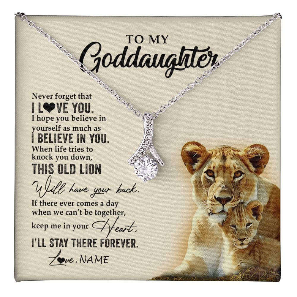 Alluring Beauty Necklace 14K White Gold Finish | 1 | Personalized To My Goddaughter Necklace From Godmother This Old Lion Never Forget I Love You Jewelry Birthday Christmas Customized Gift Box Message Card | teecentury