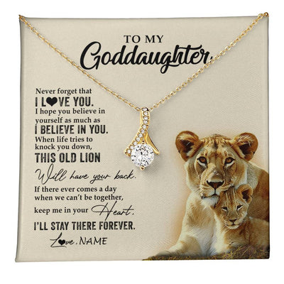 Alluring Beauty Necklace 18K Yellow Gold Finish | 1 | Personalized To My Goddaughter Necklace From Godmother This Old Lion Never Forget I Love You Jewelry Birthday Christmas Customized Gift Box Message Card | teecentury