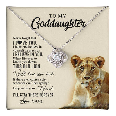 Love Knot Necklace 14K White Gold Finish | 1 | Personalized To My Goddaughter Necklace From Godmother This Old Lion Never Forget I Love You Jewelry Birthday Christmas Customized Gift Box Message Card | teecentury