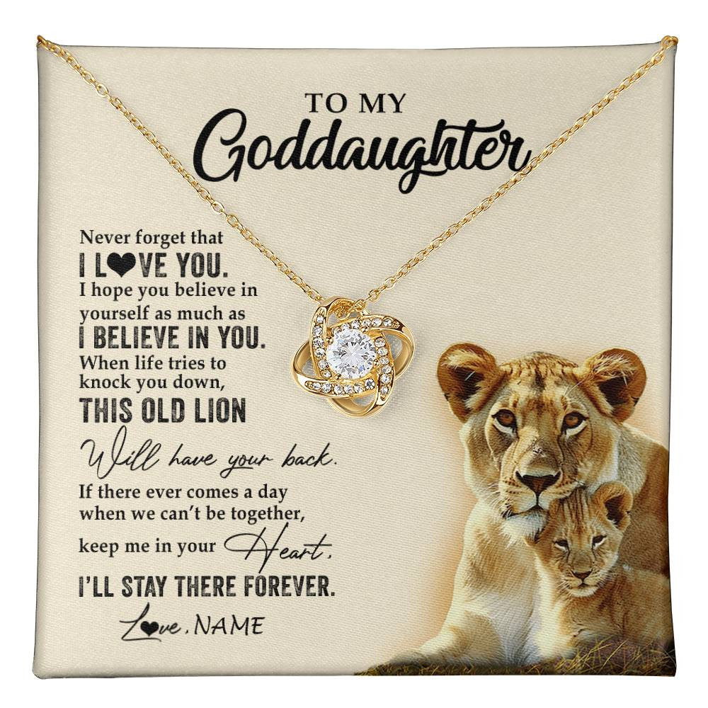 Love Knot Necklace 18K Yellow Gold Finish | 1 | Personalized To My Goddaughter Necklace From Godmother This Old Lion Never Forget I Love You Jewelry Birthday Christmas Customized Gift Box Message Card | teecentury