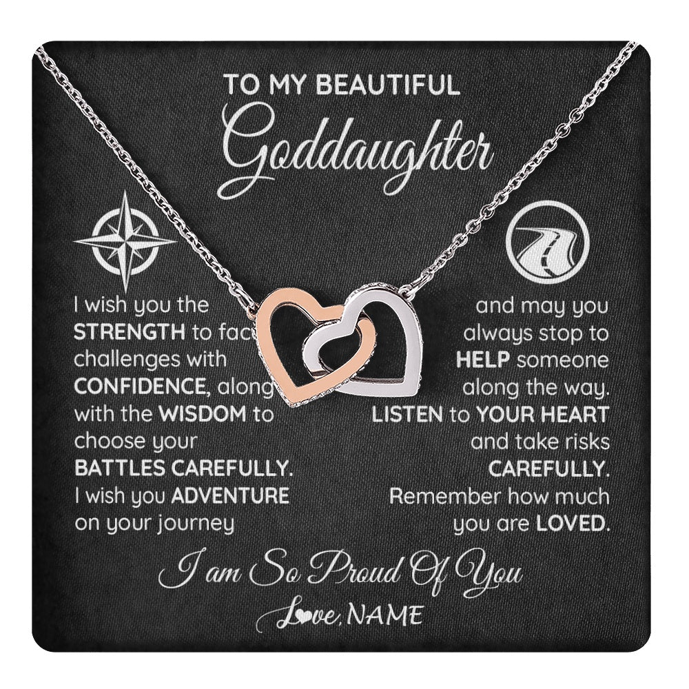Interlocking Hearts Necklace Stainless Steel & Rose Gold Finish | 1 | Personalized To My Goddaughter Necklace From Godmother Uncle Aunt I Wish You The Strength Birthday Graduation Inspirational Customized Gift Box Message Card | teecentury.myshopify