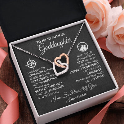 Interlocking Hearts Necklace Stainless Steel & Rose Gold Finish | 2 | Personalized To My Goddaughter Necklace From Godmother Uncle Aunt I Wish You The Strength Birthday Graduation Inspirational Customized Gift Box Message Card | teecentury.myshopify
