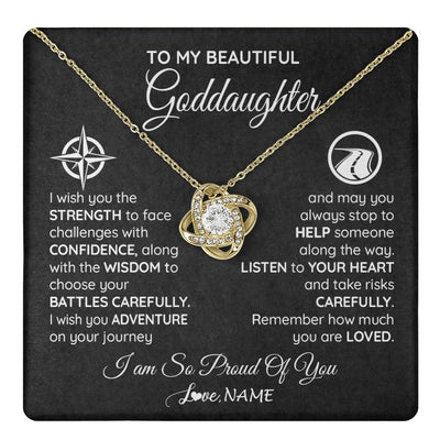 Love Knot Necklace 18K Yellow Gold Finish | 1 | Personalized To My Goddaughter Necklace From Godmother Uncle Aunt I Wish You The Strength Birthday Graduation Inspirational Customized Gift Box Message Card | teecentury.myshopify