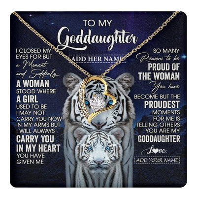 Forever Love Necklace 18K Yellow Gold Finish | 1 | Personalized To My Goddaughter Necklace From Godmother Uncle I Close My Eyes White Tiger Goddaughter Birthday Gift Christmas Gift Box Message Card | https://teecentury.