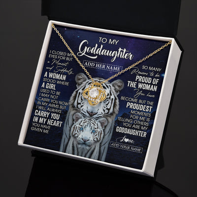 Love Knot Necklace 18K Yellow Gold Finish | 2 | Personalized To My Goddaughter Necklace From Godmother Uncle I Close My Eyes White Tiger Goddaughter Birthday Gift Christmas Gift Box Message Card | https://teecentury.