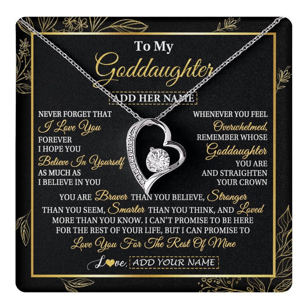 Forever Love Necklace 14K White Gold Finish | 1 | Personalized To My Goddaughter Necklace From Godmother Uncle I Love You Gift For My Goddaughter Birthday Gifts Christmas Customized Gift Box Message Card | teecentury.myshopify