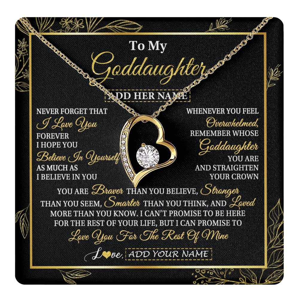 Forever Love Necklace 18K Yellow Gold Finish | 1 | Personalized To My Goddaughter Necklace From Godmother Uncle I Love You Gift For My Goddaughter Birthday Gifts Christmas Customized Gift Box Message Card | teecentury.myshopify