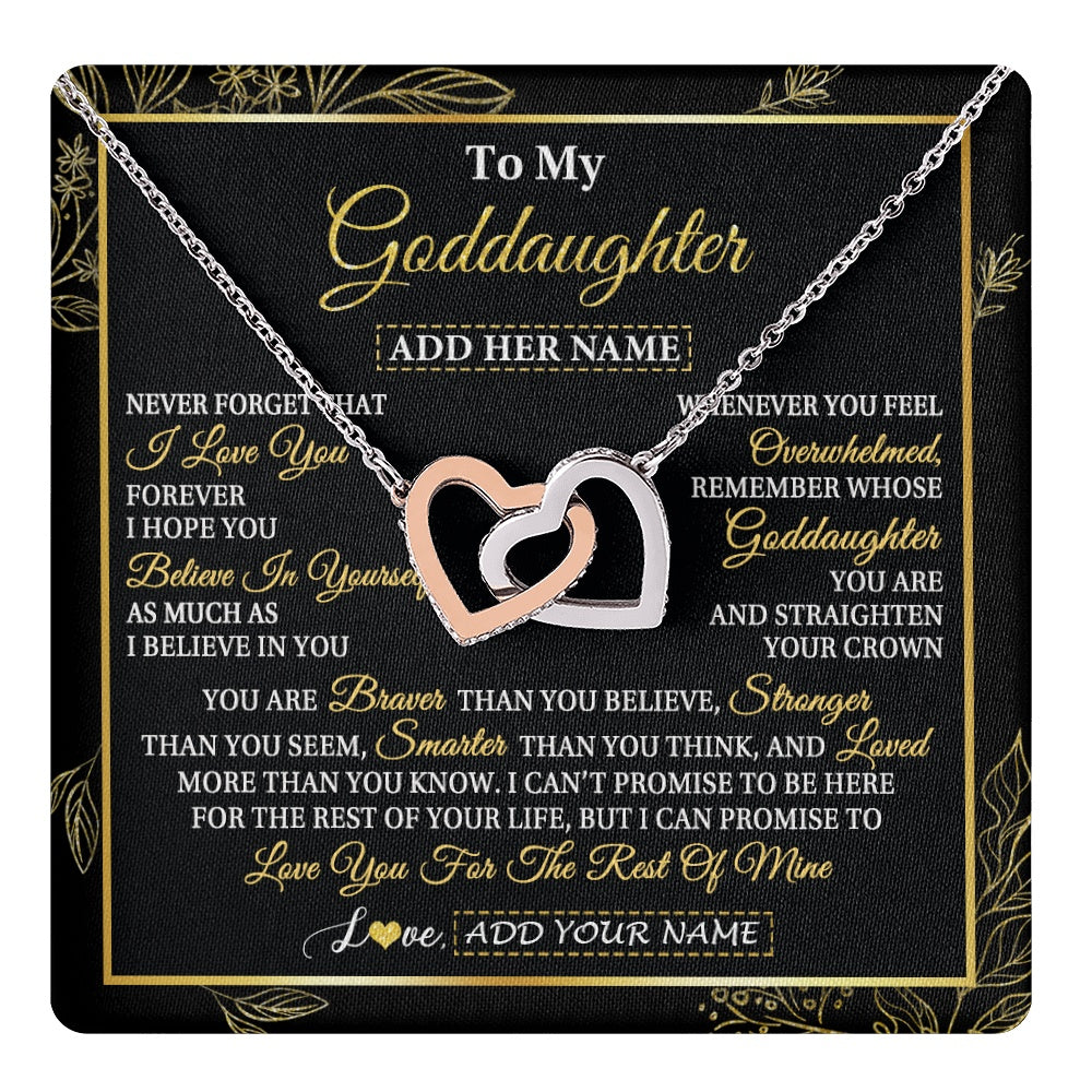 Interlocking Hearts Necklace Stainless Steel & Rose Gold Finish | 1 | Personalized To My Goddaughter Necklace From Godmother Uncle I Love You Gift For My Goddaughter Birthday Gifts Christmas Customized Gift Box Message Card | teecentury.myshopify