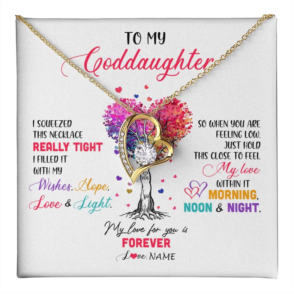 Forever Love Necklace 18K Yellow Gold Finish | 1 | Personalized To My Goddaughter Necklace From Godmother Uncle I Squeezed This Necklace Goddaughter Birthday Christmas Customized Gift Box Message Card | teecentury