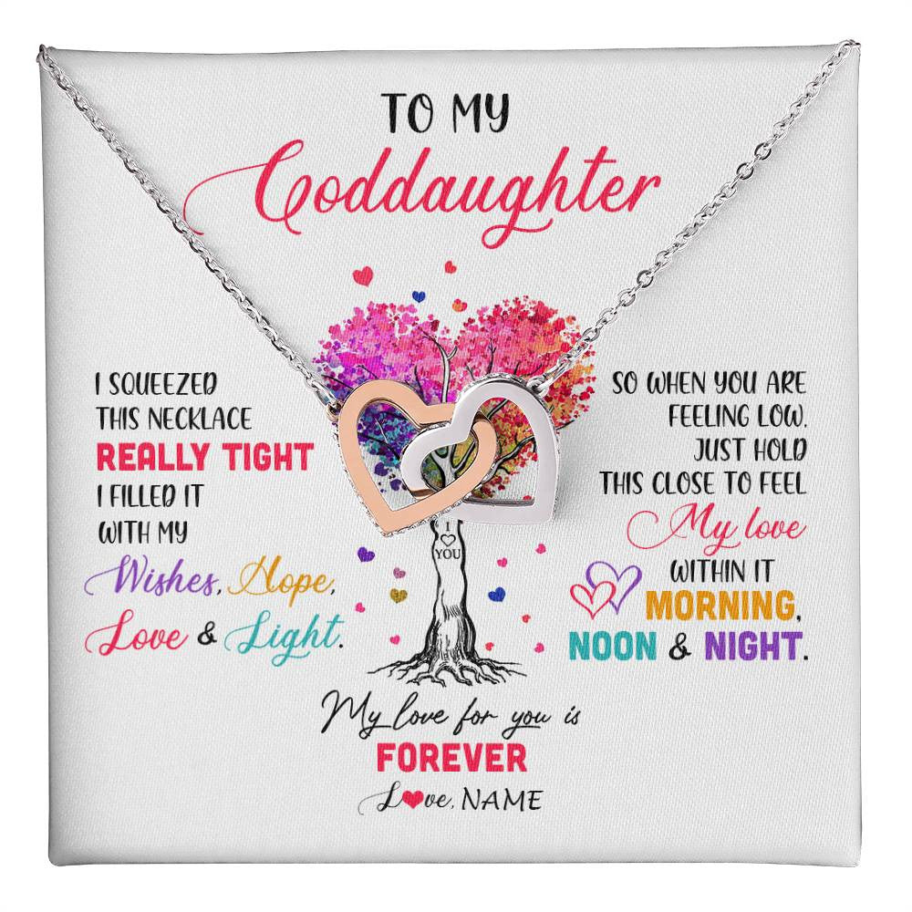 Interlocking Hearts Necklace Stainless Steel & Rose Gold Finish | 1 | Personalized To My Goddaughter Necklace From Godmother Uncle I Squeezed This Necklace Goddaughter Birthday Christmas Customized Gift Box Message Card | teecentury