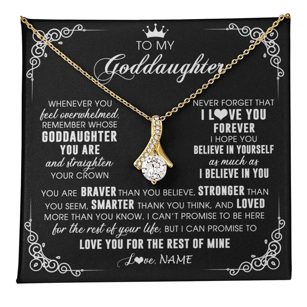 Alluring Beauty Necklace 18K Yellow Gold Finish | 1 | Personalized To My Goddaughter Necklace From Godmother Uncle Inspirational Strength Goddaughter Birthday Jewelry Christmas Customized Gift Box Message Card | teecentury